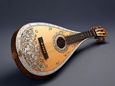 Ornate Lute Guitar 3D Model Low-poly 3D model