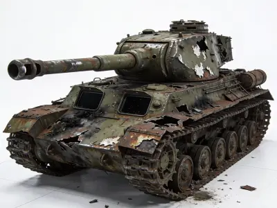 Realistic Wrecked WWII Tank 3D Model Low-poly 3D model