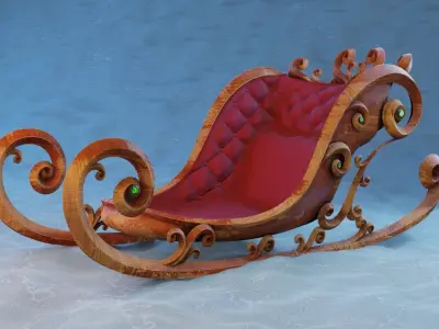 Sleigh wooden with seat 3D model