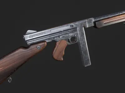 Thompson M1A1 Submachine Gun Low-poly 3D model