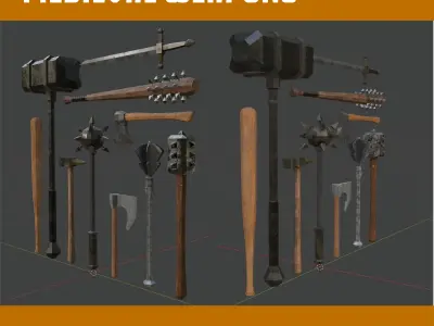 Lowpoly medieval melee weapons Low-poly 3D model