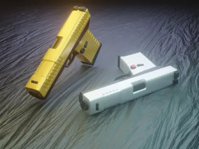 2 glocks gun and flashlight 3D model