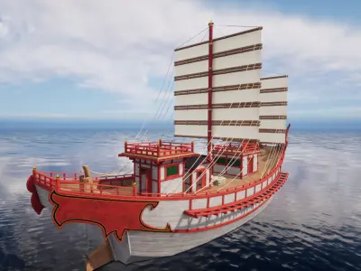 Kentoshi-sen - Asian ship Low-poly 3D model