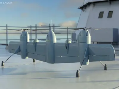  Rotor Blown Wing UAS Drone Gray Rigged 