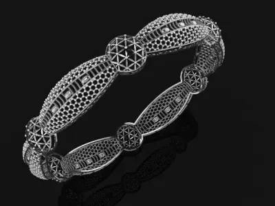 1442 Art Deco Inspired Milgrain Gold Bangle 62MM-10gm 3D print model