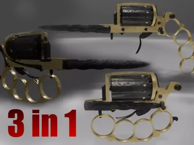 Apache revolver gun high detailed full parts game asset Low-poly 3D model