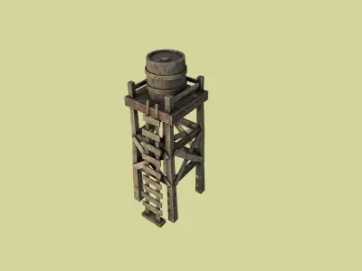 Western Water Tower Wooden - Old West - Backdrop Full Perm Low-poly 3D model