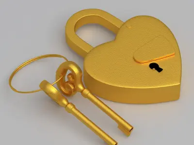 Vintage Love Heart PADLOCK With SKELETON Keys Collection 3D model
