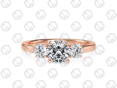 Ring 112 Cushion Shape Cathedral shank 3 stone ring with round 3D print model