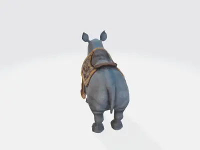 A grey rhinoceros with silver full iron plate armor 3D model