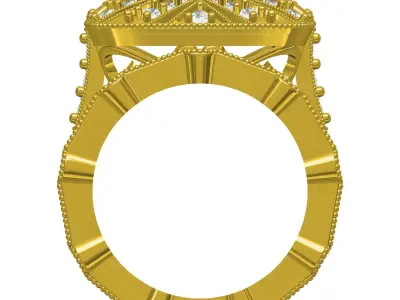 Antique Art Deco Engagement Ring With Band 3D print model