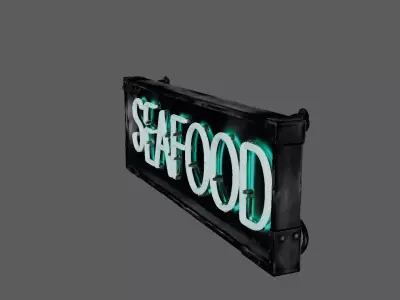 Stylized Neon Signboard - Seafood Restaurant Sign Low-poly 3D model