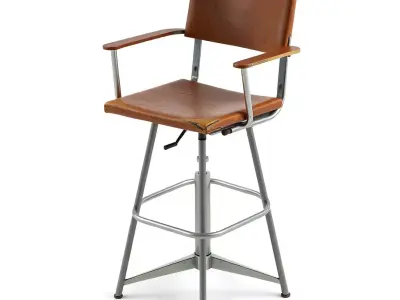 Vintage Industrial Adjustable Bar Stool Low-poly 3D model