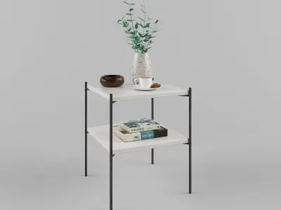 Decoration-combo side table with two shelves and plant Free 3D model