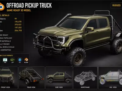 Off Road Pickup Truck 4x4 Rigged Game Ready Vehicle 3D Model 3D model