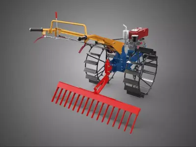 HAND WALKING TRACTOR ATTACHED LEVELING TOOTH HARROW RAKE FIELD 3D model