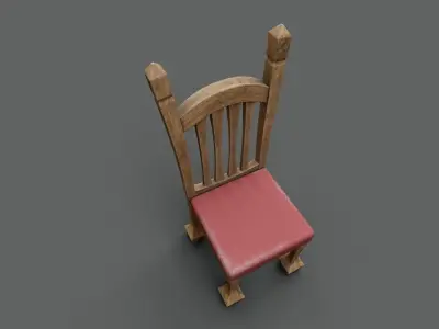 Cartoon Chair Wooden Vintage Low-poly 3D model