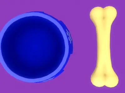 Stylized Blue Pet Bowl and Bone Toy Free low-poly 3D model