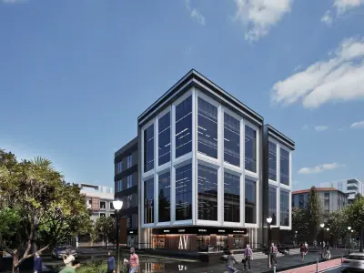 Model of Commercial Glass Building of Business Complex Low-poly 3D model