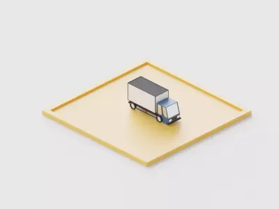 Low Poly truck toy on square 3D model