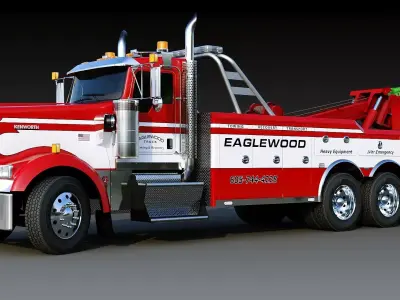 Kenworth W900 Wrecker truck Low-poly 3D model