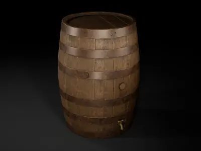 Wooden Barrel with Tap Low-poly 3D model