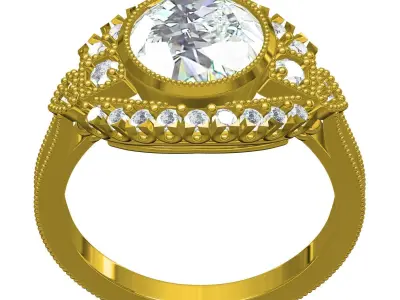 Antique Round Diamond Cathedral Wedding Ring 3D print model
