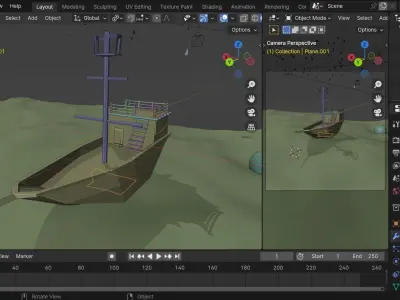 Boat Rain Animation Low-poly 3D model