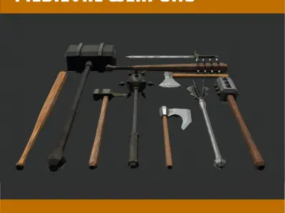 Lowpoly medieval melee weapons Low-poly 3D model