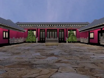 Chinese ancient courtyard  house 3D model 2