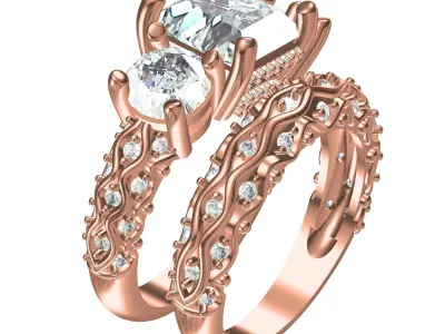 Princess Cut Diamond Vintage Ring Wedding Ring Set 3D print model