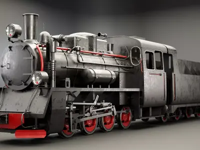 Narrow-gauge Black Steam Locomotive 3D model