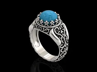 Antique Floral Carving Signet Pearl Ring v3 3D print model