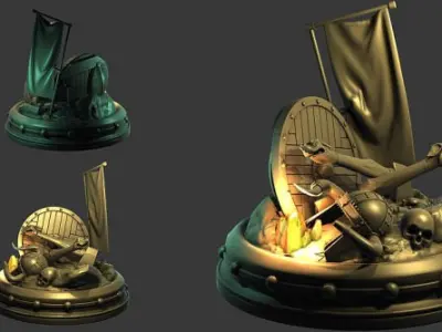 Axe and helm 3D model