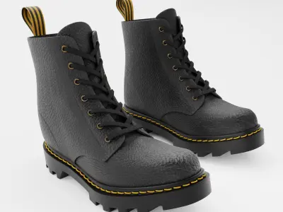 Leather Boot Combat - Military Tactical Black Low-poly 3D model