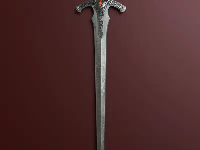 Two handed double edged fantasy sword 3D model