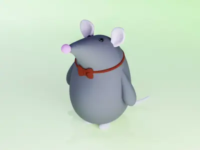 Rat mouse with red bow cute cartoon character 3D model