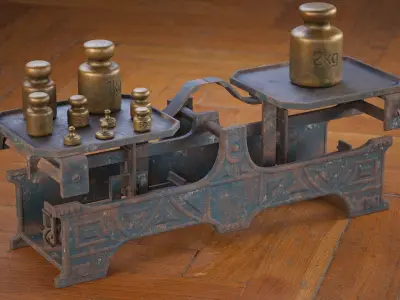 Rigged Balance Scale and Weights PBR Low-poly 3D model