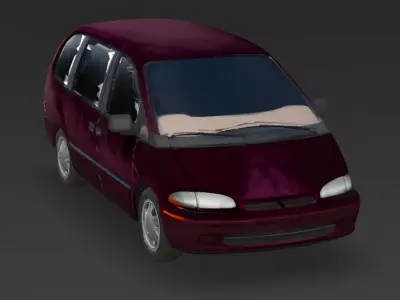 Burgundy Velvet 90s Minivan 3D Model Low-poly 3D model