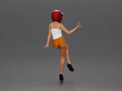 woman in Red shirt and Helmet Sitting on the Motorbike 3D print model