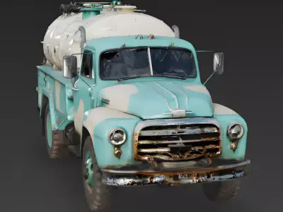 Realistic 1950s White Rural Utility Tanker Truck 3D Model Low-poly 3D model