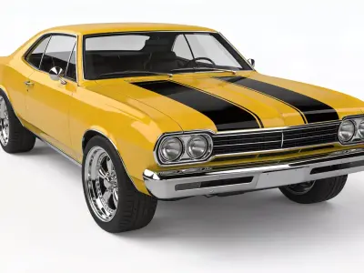 Classic American 1970s Muscle Coupe 3D Model Low-poly 3D model