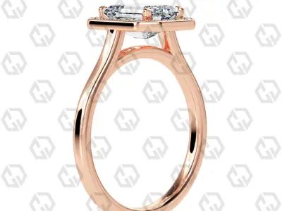 Ring 183 Emerald Shape Cathedral Halo with Gems 3D print model