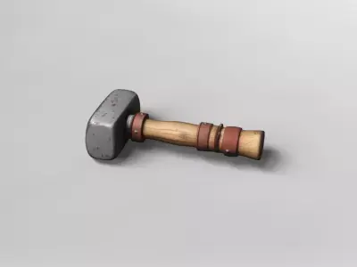 Rustic Blacksmith Hammer with Wooden Handle 3D model