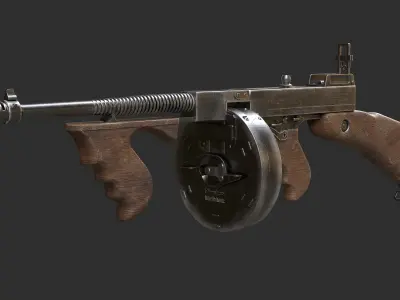 Thompson Submachine Gun Low-poly 3D model 3