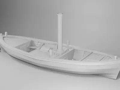 Stean boat model low and highpoly  Low-poly 3D model