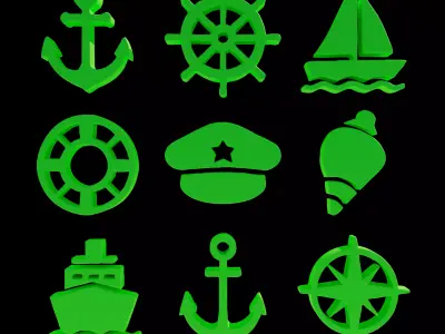 watercraft ui logo icon 6pack collection Low-poly 3D model