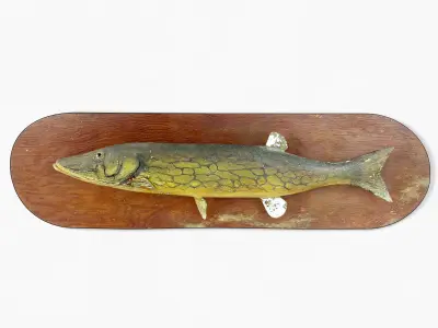 Antique Painted Carved Wood Fish Wall Sculpture 2 3D model