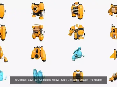 10 Jetpack Low Poly Collection Yellow - SciFi Character Design