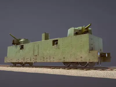 Armored Train PL-37 Railway Light Artillery Wagon  Low-poly 3D model